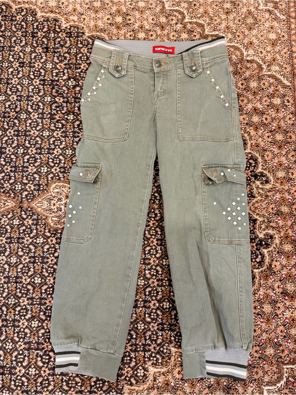 Sirens Olive Green Cargo Jogger Capri with Stud Details